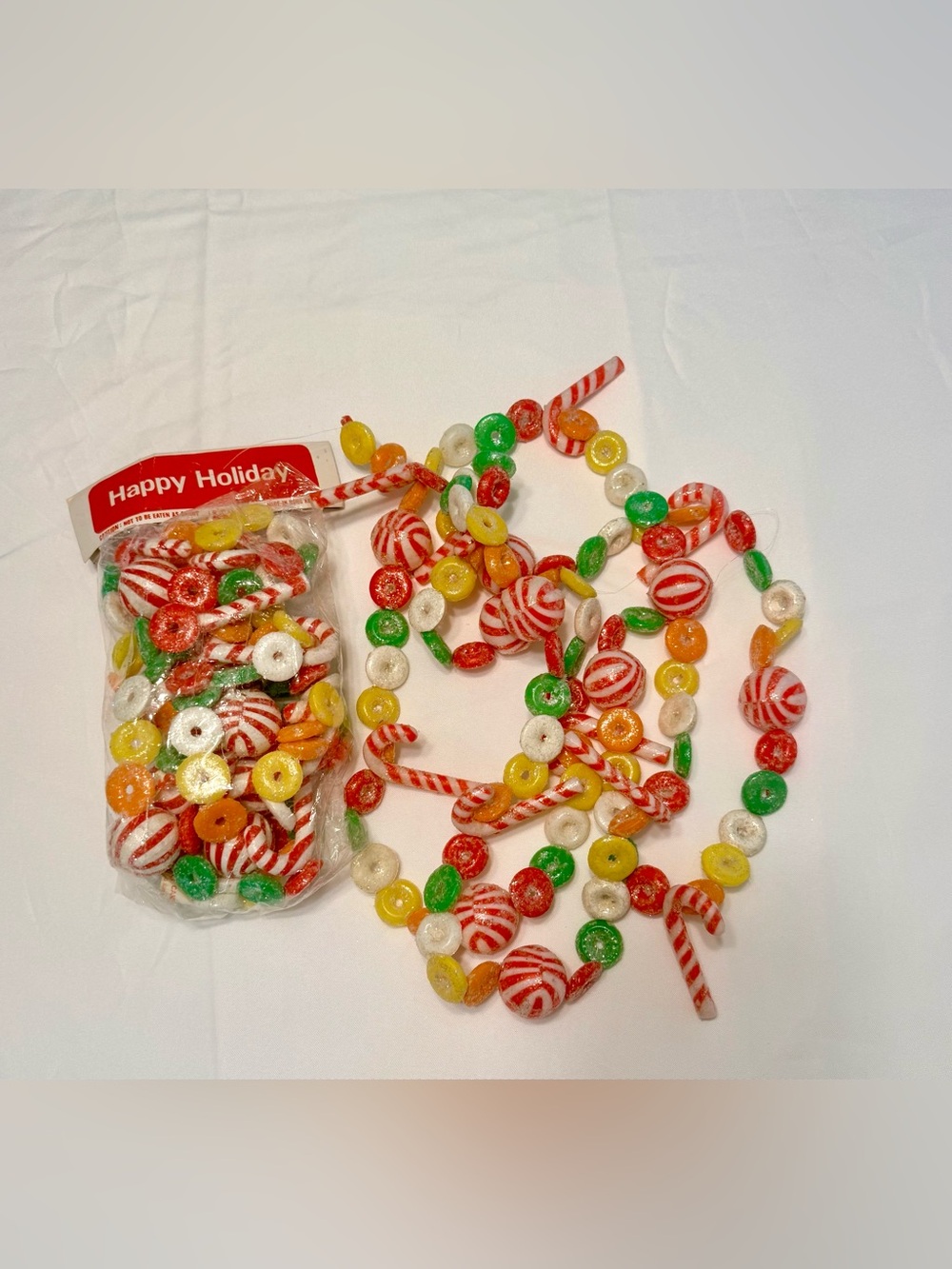 2-Vintage Christmas candy blow mold sugared garland. 9' 1/new 1/used